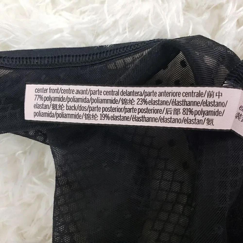 Victoria's Secret BIKINI SMALL Black Lace mesh sexy dots all over Sexy